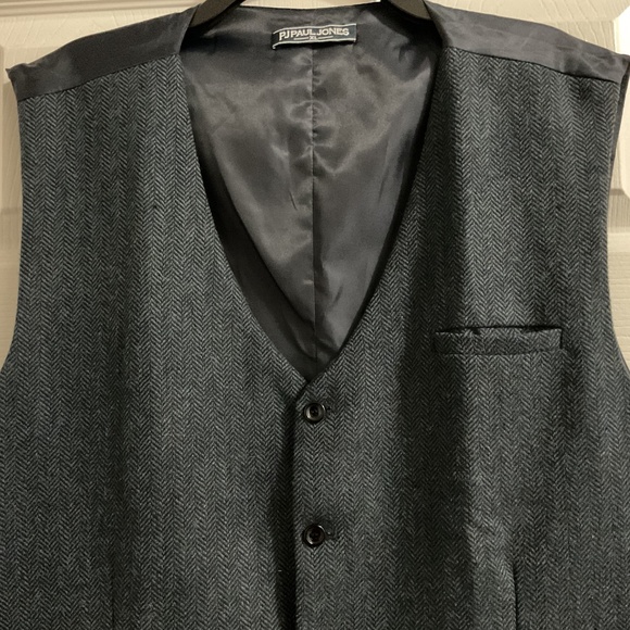 Wool-blend Blue Herringbone Vest, XL, Eclectic Grandpa - Picture 3 of 4